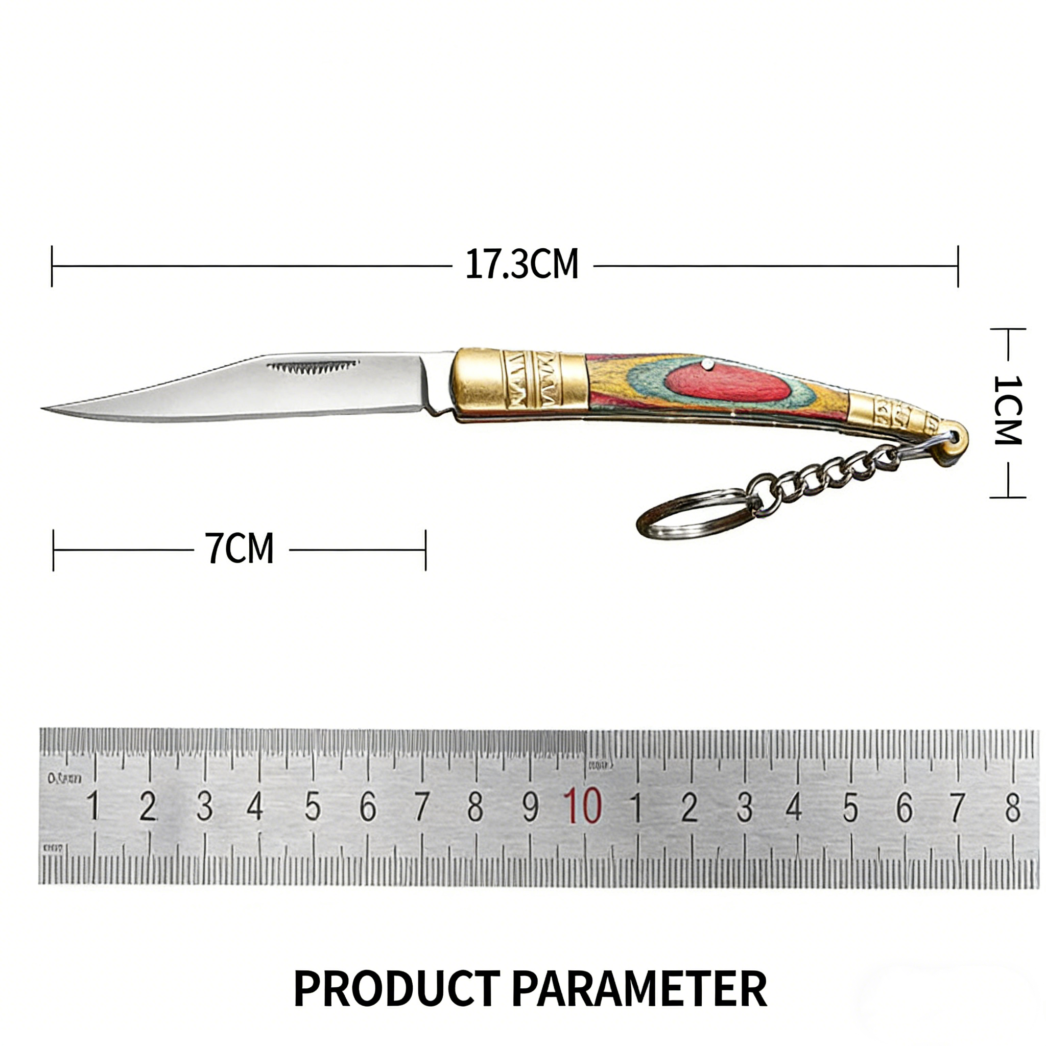 Colorful Wood Portable Folding Knife with Keychain