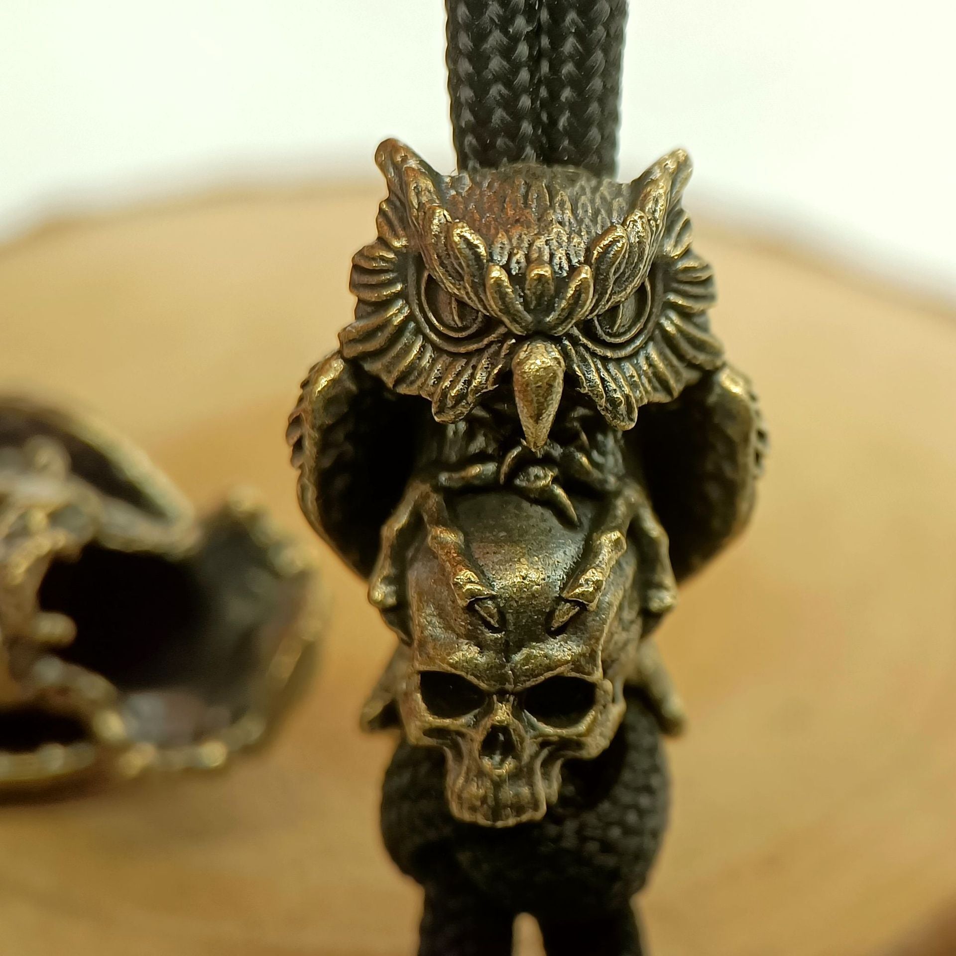 Handcrafted Brass Samurai Skull Lanyard Bead – Paracord/Knife/EDC Keychain Bead
