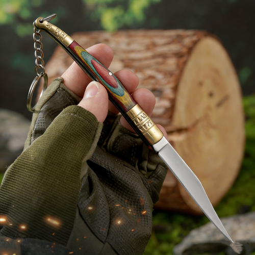 Colorful Wood Portable Folding Knife with Keychain