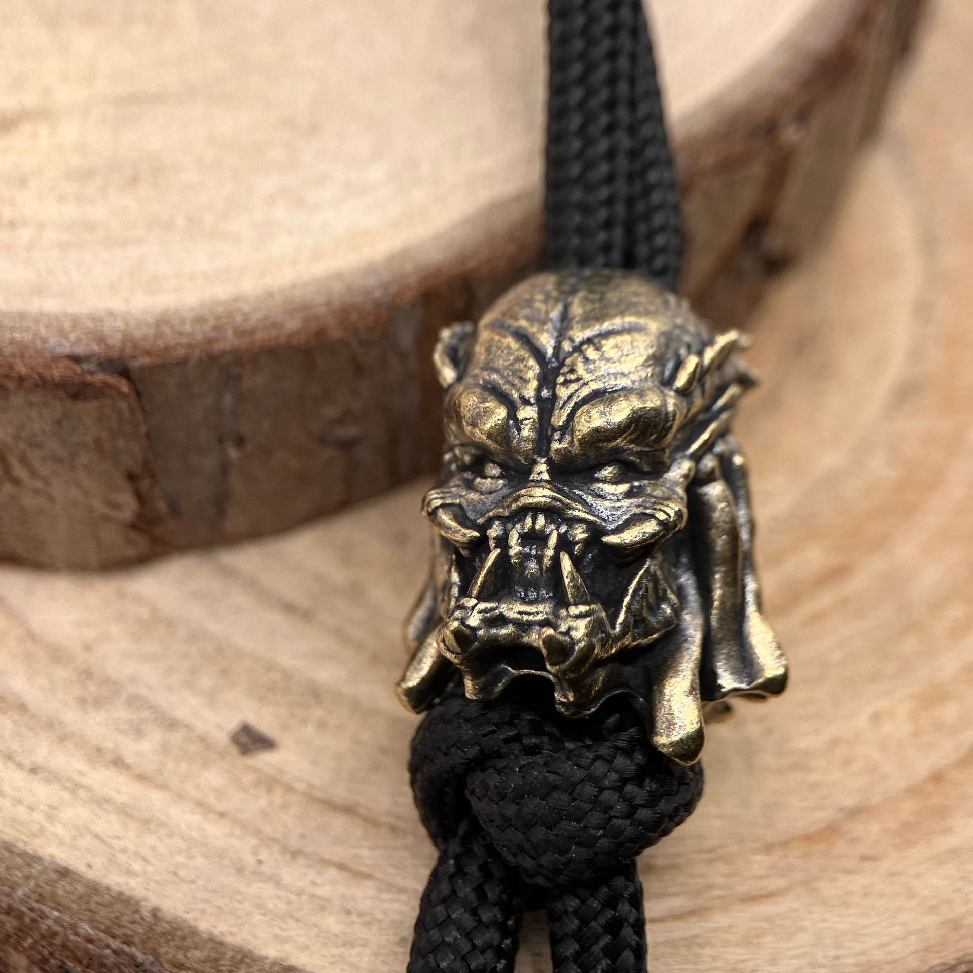Handcrafted Brass Samurai Skull Lanyard Bead – Paracord/Knife/EDC Keychain Bead