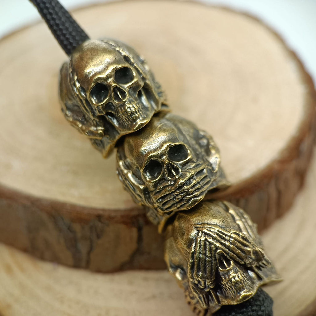 Handcrafted Brass Samurai Skull Lanyard Bead – Paracord/Knife/EDC Keychain Bead