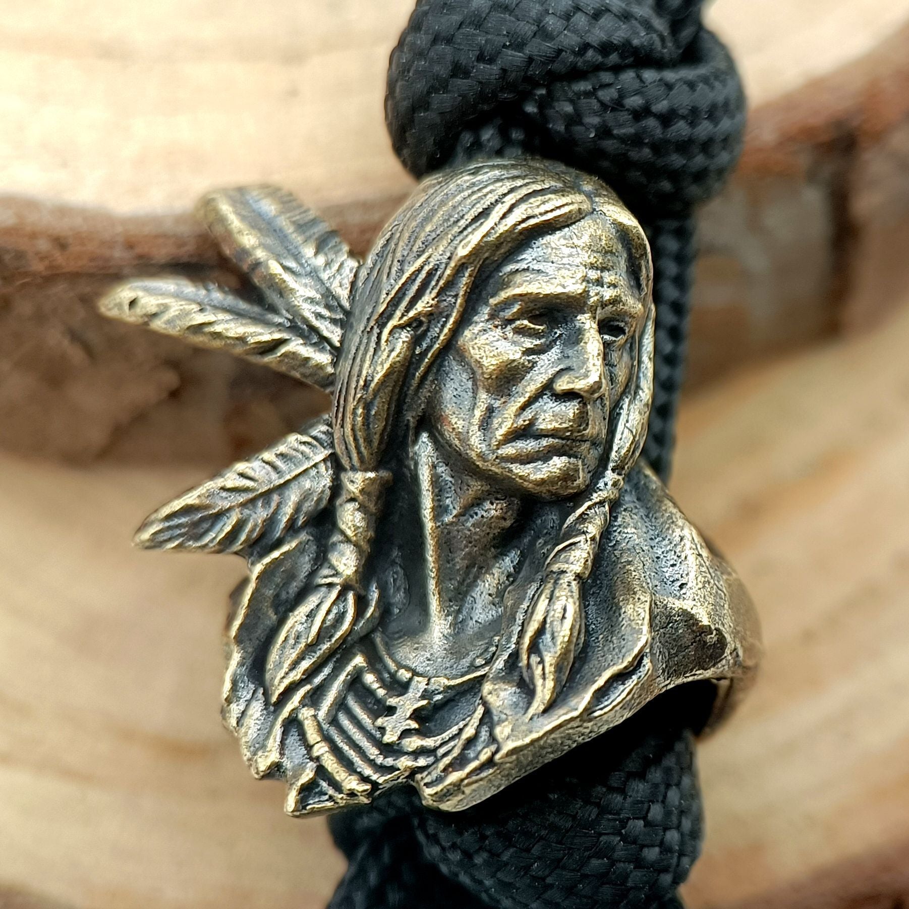 Handcrafted Brass Samurai Skull Lanyard Bead – Paracord/Knife/EDC Keychain Bead